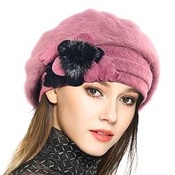 VECRY Damen Wolle Barette Angola Kleid Beanie Schädel Mützen Stricken Winter Hüte (Rosa) von VECRY