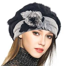 VECRY Damen Wolle Barette Angola Kleid Beanie Schädel Mützen Stricken Winter Hüte (Schwarz) von VECRY