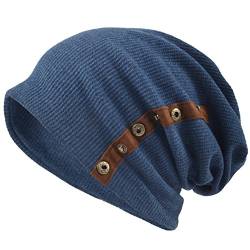 VECRY Herren Baumwolle Mütze Strickmützen Slouch Beanie Schädel Cap Winter Sommer Hüte (020-Marine) von VECRY