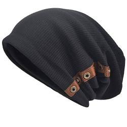 VECRY Herren Baumwolle Mütze Strickmützen Slouch Beanie Schädel Cap Winter Sommer Hüte (020-Schwarz) von VECRY