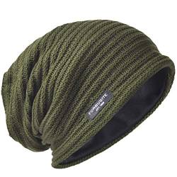VECRY Herren Lässige Mütze Strickmütze Schädeldecke Lange Gefütterte Winter Sommer Hüte, M, Solide Grün von VECRY