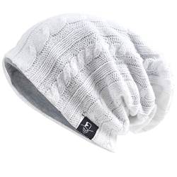 VECRY Herren Slouchy Stricken Übergroße Beanie Skull Caps Künstlerische Hüte, Kabel-Weiß, M von VECRY