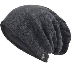 VECRY Herren Slouchy Stricken Übergroße Beanie Skull Caps Künstlerische Hüte (Kabel-Grau) von VECRY