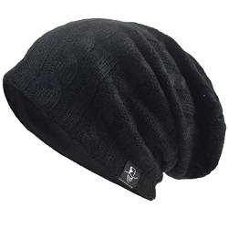 VECRY Herren Slouchy Stricken Übergroße Beanie Skull Caps Künstlerische Hüte (Kabel-Schwarz) von VECRY