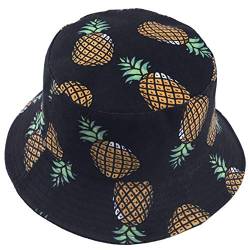 VECRY Herren Sommer Reversibel Fischerhüte - Damen Früchte Druck Sonnenhut Fishmen Faltbar Eimerhut (Ananas-Schwarz) von VECRY