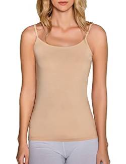 VEDATS 2er-Pack Damen Unterhemd Spaghettiträger Shirt Body Ärmellos (M, Hautfarben) von VEDATS