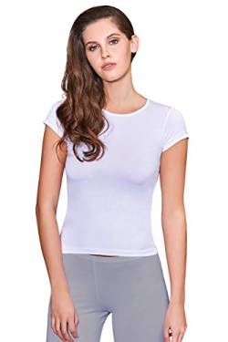 VEDATS Damen Basic T-Shirt Unterhemd Kurzarm Rundhals Top (L, Weiß) von VEDATS