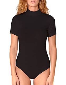 VEDATS Damen Body Kurzarm Halbkragen Turtleneck Bodysuit Top T-Shirt Unterhemd (M, Schwarz) von VEDATS