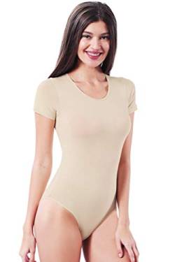 VEDATS Damen Body Kurzarm Rundhals Bodysuit T-Shirt Top Unterhemd (L, Hautfarben) von VEDATS