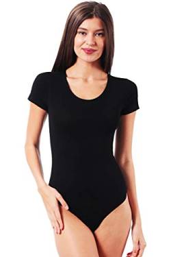 VEDATS Damen Body Kurzarm Rundhals Bodysuit T-Shirt Top Unterhemd (L, Schwarz) von VEDATS