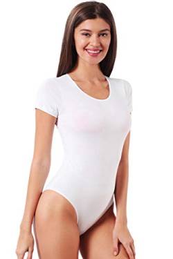 VEDATS Damen Body Kurzarm Rundhals Bodysuit T-Shirt Top Unterhemd (L, Weiß) von VEDATS