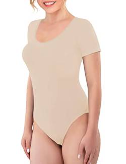 VEDATS Damen Body Kurzarm Rundhals Bodysuit T-Shirt Unterhemd (S, Hautfarben) von VEDATS