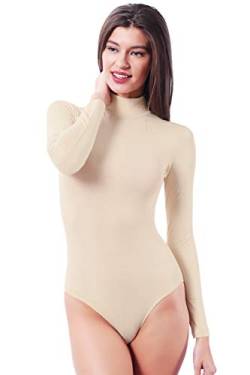 VEDATS Damen Body Langarm Halbkragen Turtleneck Bodysuit Top Unterhemd (L, Hautfarben) von VEDATS