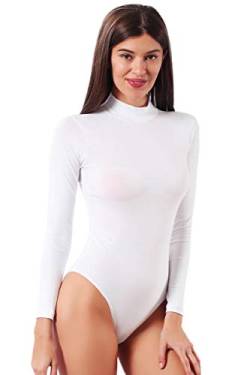 VEDATS Damen Body Langarm Halbkragen Turtleneck Bodysuit Top Unterhemd (S, Weiß) von VEDATS