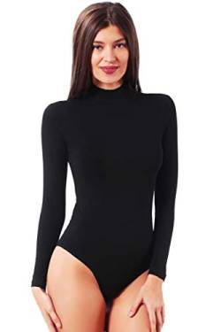 VEDATS Damen Body Langarm Halbkragen Turtleneck Bodysuit Top Unterhemd (XL, Schwarz) von VEDATS