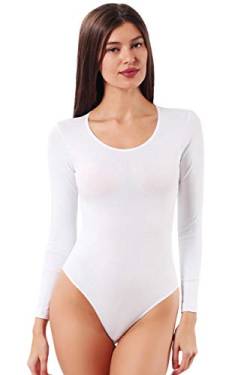 VEDATS Damen Body Langarm Rundhals Top Unterhemd Bodysuit (L, Weiß) von VEDATS