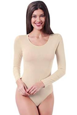 VEDATS Damen Body Langarm Rundhals Top Unterhemd Bodysuit (M, Hautfarben) von VEDATS