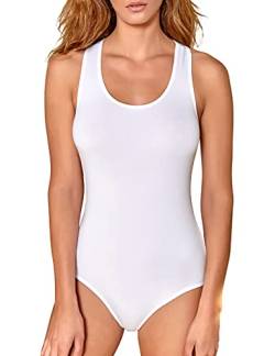 VEDATS Damen Body Racerback Tank Top Bodysuit Unterhemd (S, Weiß) von VEDATS