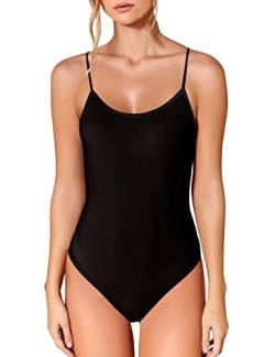 VEDATS Damen Body Spaghettiträger Racerback Bodysuit Top Unterhemd (XL, Schwarz) von VEDATS