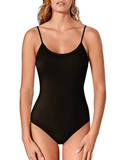 VEDATS Damen Body Spaghettiträger Top Unterhemd Bodysuit (L, Schwarz) von VEDATS