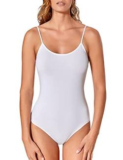 VEDATS Damen Body Spaghettiträger Top Unterhemd Bodysuit (L, Weiß) von VEDATS