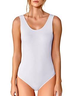 VEDATS Damen Body Träger Top Bodysuit Unterhemd Achselhemd (M, Weiß) von VEDATS