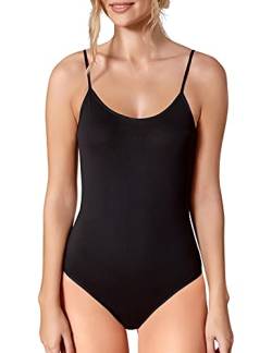 VEDATS Damen Modal Body Spaghettiträger Top Unterhemd Bodysuit (M, Schwarz) von VEDATS