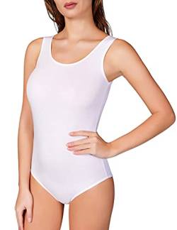 VEDATS Damen Modal Body Träger Top Unterhemd Achselhemd Bodysuit (L, Weiß) von VEDATS