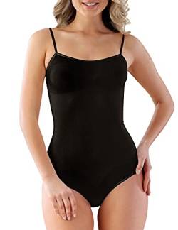 VEDATS Damen Shapewear Body Figurformend Miederbody Shaper Bauch-Weg Spaghettiträger (M, Schwarz) von VEDATS