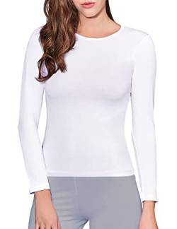VEDATS Damen Unterhemd Langarm Rundhals Top Body (M, Weiß) von VEDATS