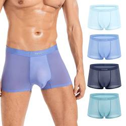 VEEAMON Herren-Boxershorts, Eisseide, Baumwolle, Modal, nahtlos, 4er-Pack, mit Geschenkbox, Frostblau/Wasserblau/Rime-Grau/Kristallgrün (Eisseide), Medium von VEEAMON