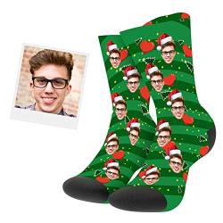 Lustige Socken mit Foto Gesicht Personalisiert Socken Unisex Erwachsene 32/36/41 Lässige Socken mit Ihr eignen Foto, bunten Farben und süße Herzen Funny Weihnachten Geschenk für Frauen Männer Freunde von VEELU