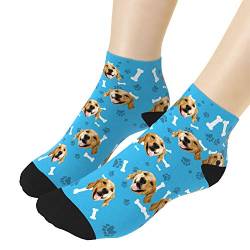 VEELU Personalisiert Gesicht Socken mit Foto Druck Unisex Lustige Socken mit Hund Pfoten Paws Fußlänge 18cm 7.08 in. Besonderes Geschenk für Frauen Männer Freunde Familie Blau von VEELU