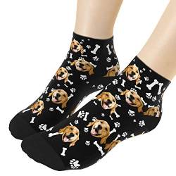 VEELU Personalisiert Gesicht Socken mit Foto Druck Unisex Lustige Socken mit Hund Pfoten Paws Fußlänge 18cm 7.08 in. Besonderes Geschenk für Frauen Männer Freunde Familie Schwarz von VEELU