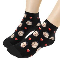 VEELU Personalisiert Gesicht Socken mit Foto Druck Unisex Lustige Socken mit Ihrer Gesicht Fußlänge 18cm 7.08 in. Besonderes Geschenk für Frauen Männer Freunde Familie Schwarz von VEELU