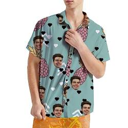 VEELU Personalisiert Hawaii Hemd Männer mit Gesicht und Name Funky Hawaiihemd Herren Kurzarm Vordertasche Urlaub Sommer Ananas Bedruckter Strand Beilaufig Hawaii Hemdt von VEELU