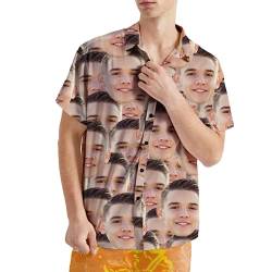 VEELU Personalisiert Hawaii Hemd Männer mit Gesicht und Name Funky Hawaiihemd Herren Kurzarm Vordertasche Urlaub Sommer Bedruckter Strand Beilaufig Hawaii Hemdt von VEELU