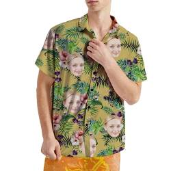 VEELU Personalisiert Hawaii Hemd Männer mit Gesicht und Name Funky Hawaiihemd Herren Kurzarm Vordertasche Urlaub Sommer Blume Bedruckter Strand Beilaufig Hawaii Hemdt von VEELU