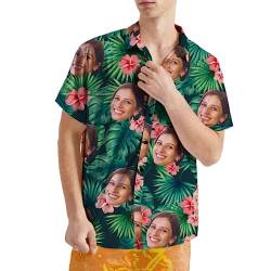 VEELU Personalisiert Hawaii Hemd Männer mit Gesicht und Name Funky Hawaiihemd Herren Kurzarm Vordertasche Urlaub Sommer Blume Bedruckter Strand Beilaufig Hawaii Hemdt von VEELU