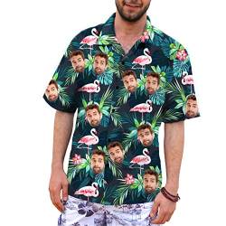 VEELU Personalisiert Hawaii Hemd Männer mit Gesicht und Name Funky Hawaiihemd Herren Kurzarm Vordertasche Urlaub Sommer Flamingos Blume Bedruckter Strand Beilaufig Hawaii Hemdt von VEELU