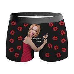 VEELU Unterhose Personalisiert Herren KISS Boxershorts mit Gesicht Foto Bedrucken lustig Personalisierte Geschenke Männer Geschenk für Ehemann Weihnachten Valentinstag L von VEELU