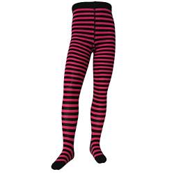 VEGATEKSA Baby and Children's Pattern Tights for Girls and Boys, mit Streifen, Made of Combed Cotton, Produced in EU, Adjustable Waist, Tunnel Rubber (122-128, Schwarz Dunkelrosa) von VEGATEKSA