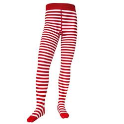 VEGATEKSA Baby and Children's Pattern Tights for Girls and Boys, mit Streifen, Made of Combed Cotton, Produced in EU, Adjustable Waist, Tunnel Rubber (134-140, Rot Weiß) von VEGATEKSA