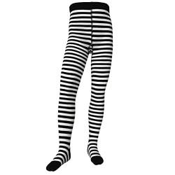 VEGATEKSA Baby and Children's Pattern Tights for Girls and Boys, mit Streifen, Made of Combed Cotton, Produced in EU, Adjustable Waist, Tunnel Rubber (134-140, Schwarz Weiß) von VEGATEKSA