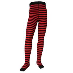 VEGATEKSA Baby and Children's Pattern Tights for Girls and Boys, mit Streifen, Made of Combed Cotton, Produced in EU, Adjustable Waist, Tunnel Rubber (86-92, Schwarz Rot) von VEGATEKSA