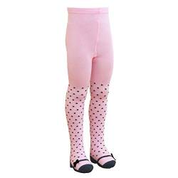 VEGATEKSA Kinder-Strumpfhose für Mädchen mit Tupfen und Satin Band, aus Gekämmter Baumwolle, Verstellbare Taille, Rosa (98-104cm) von VEGATEKSA