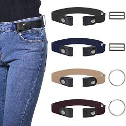 VEGCOO 4 Elastischer Gürtel Ohne Schnalle für Frauen Männer, Verstellbarer Unsichtbarer Gürtel Comfy Gürtel für Jeans Hosen Kleid Röcke von VEGCOO