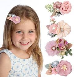 VEGCOO 4 Stück Blume Haarklammern, haarschmuck mädchen, Haarspange Kinder, baby haarspangen, Künstliche Blume Haarclips für Kinder Geburtstag Kindertagsgeschenk von VEGCOO