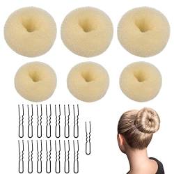 VEGCOO 6 Stück Donut Duttkissen Donut Hair Bun Maker​Set Haarstyling Frisurenhilfe Set Nylon Haargummi von VEGCOO