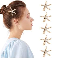 VEGCOO Haarspangen mit Seestern, mit Perlen und Strasssteinen, rutschfest, Haar-Accessoire für Frauen und Mädchen, 5 Stück von VEGCOO